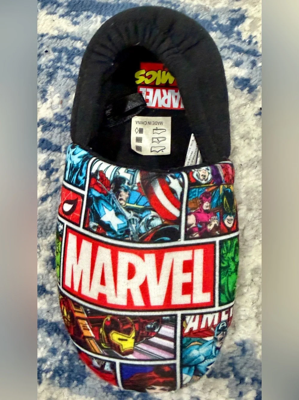 Marvel Multicolor Comic-Panel Kids One-Piece Footies with Red Logo